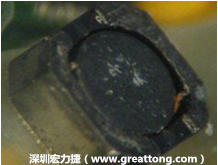 使用銀(Ag)鍍層的電源電感器(Power Inductors)，經(jīng)過推力測試后，零件端點上已經(jīng)看不到任何鍍層的痕跡了，所以其耐推力就比較小。
