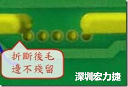 郵票孔設(shè)計較佳,分板后雖然也有毛邊產(chǎn)生,但大體所有的毛邊都可以平整于成型線以內(nèi),不致造成組裝的干涉。