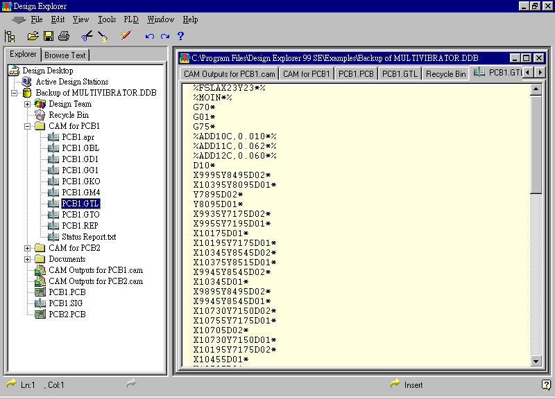 要檢查各Gerber輸出文件，則在瀏覽器中打開CAM Output for PCB1，即可看到一系列Gerber輸出文件。