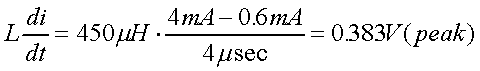 舉例來(lái)說(shuō)，一個(gè)閘在"ON"而載有4mA的電流時(shí)，突然開(kāi)關(guān)切到"OFF"且現(xiàn)在載有0.6mA的電流，假設(shè)開(kāi)關(guān)時(shí)間為4msec，載有450mH的電感信號(hào)的導(dǎo)體，此時(shí)所產(chǎn)生的電壓突波為