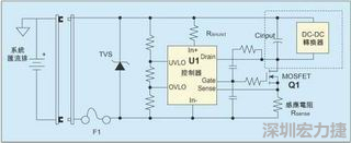 圖1：一個(gè)簡單的-48V熱插拔電路。