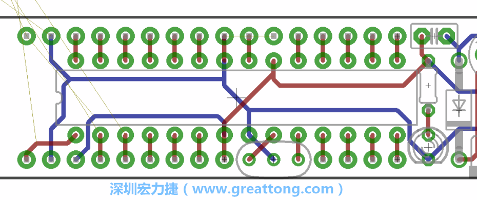 如果可以的話盡量讓接地線保持在電路板的背面，這樣它們就可以在可能范圍內(nèi)和最大的接地面連結(jié)在一起。