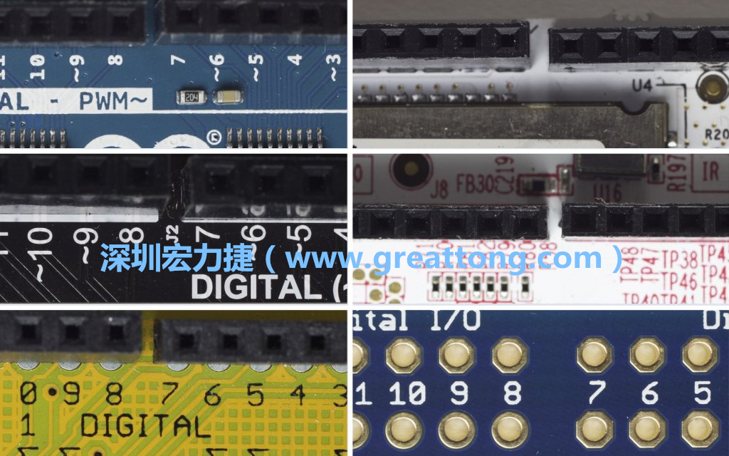 各種不同尺寸的Arduino上第7、8腳位的間距。