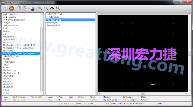 進行相同的程序， 目前這個Library IT_robot_logo_new.mod就包含了多個footprint于其內(nèi)。